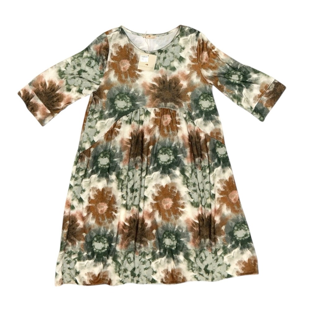 Lands Downunder Womens Scoop Neck Long Sleeve Tie Dye Dress Made In Italy NWT XL